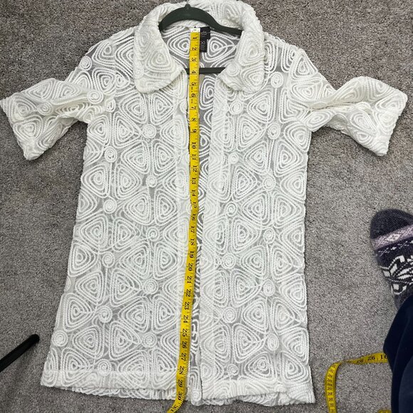 Chico's Travelers Collection White Braided Stitch Open front Short Sleeve Jacket - Picture 8 of 10